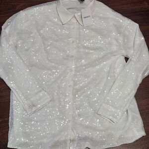 Forever 21 Sparkling White Sequin Blouse
